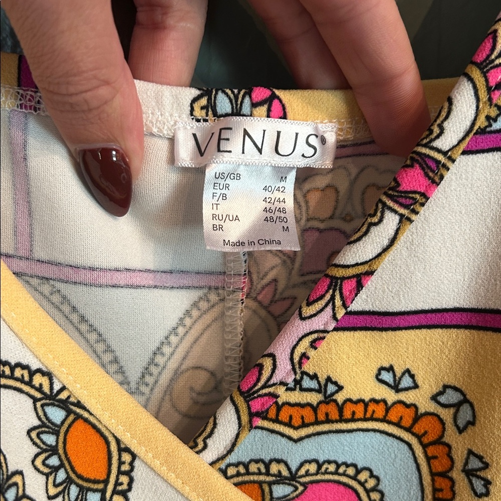 VINTAGE VENUS Asymmetrical Dress with Pink and Yellow Patterns - Picture 2 of 9